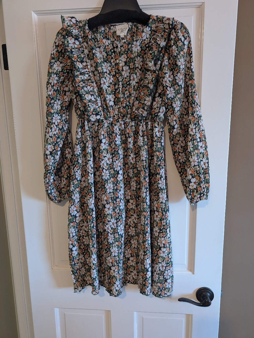 Girl's Hayden Floral Ruffle Dress in Green, White & Peach
